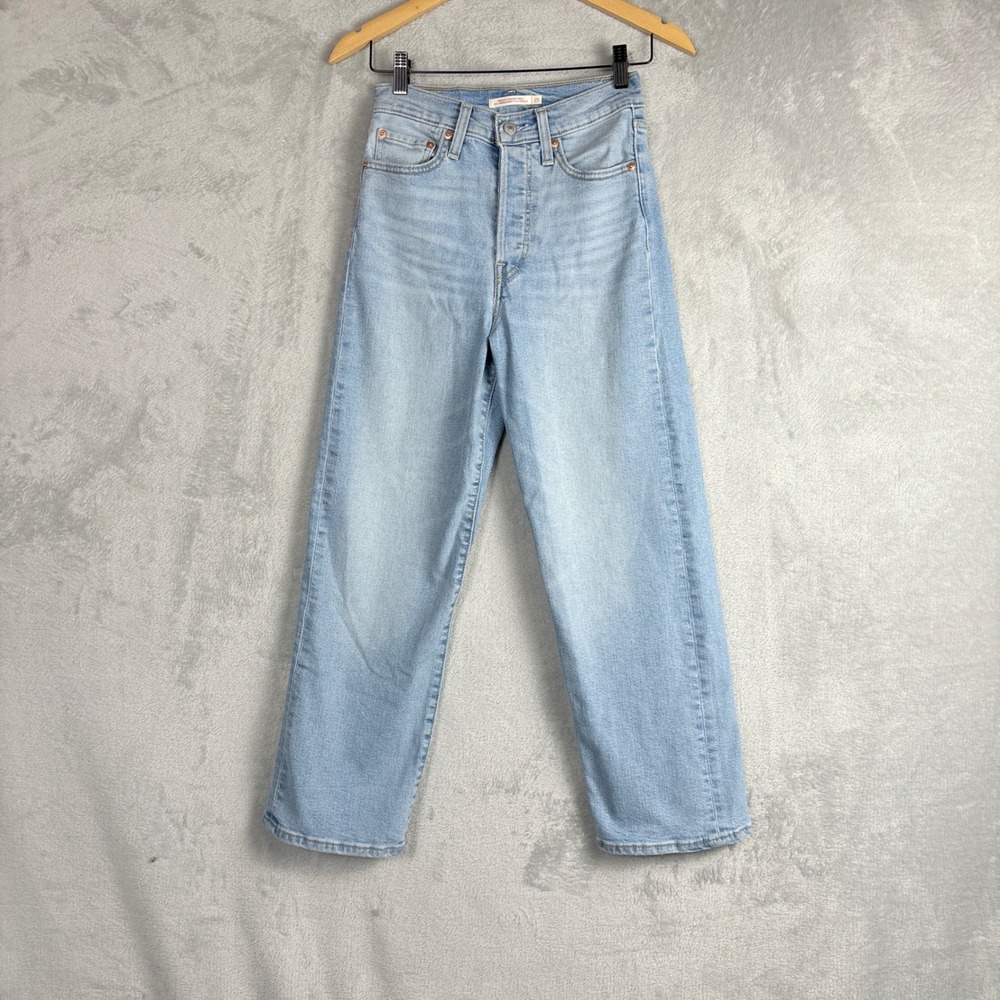 Levi' s Jeans Ribcage Straight Ankle 25 Light Blue High Rise Denim Button Fly